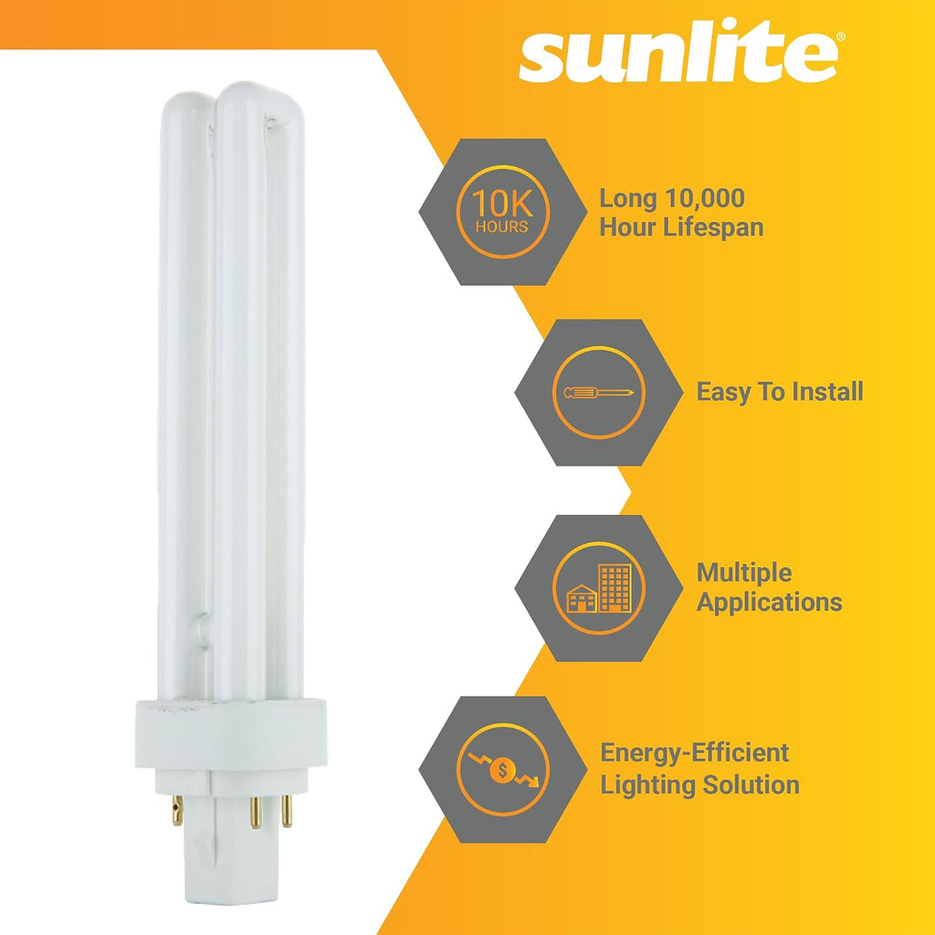 Compact Fluorescent PLD 4 Pin Double U-Shaped Twin Tube Light Bulb, 26 Watts, 120 Volts, 4 PinG24q3 Base, 1560