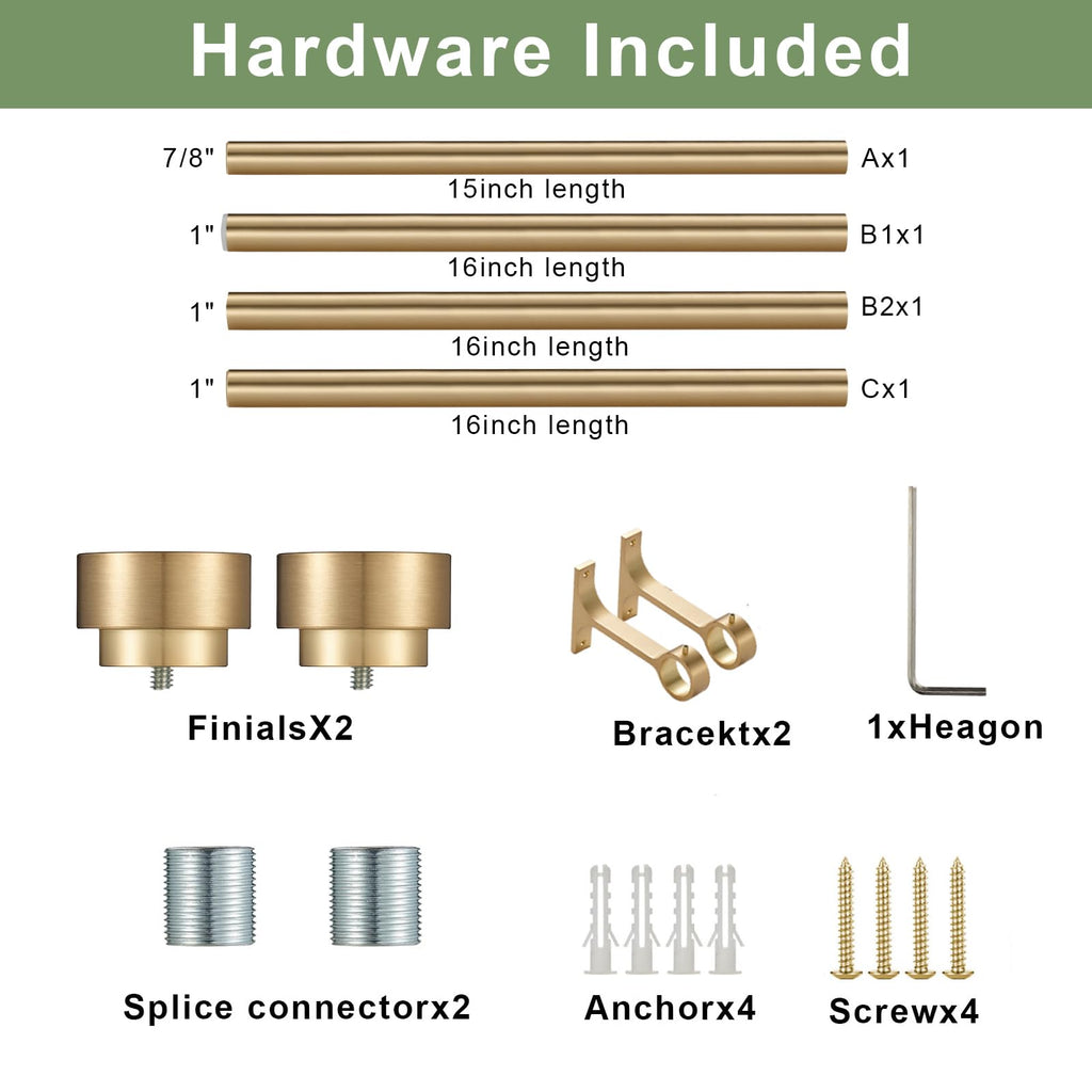 16-56 Inch Curtain rods, 1 Inch Diameter Splicing and Telescoping Structure Window Treatment Rods Set Adjustable