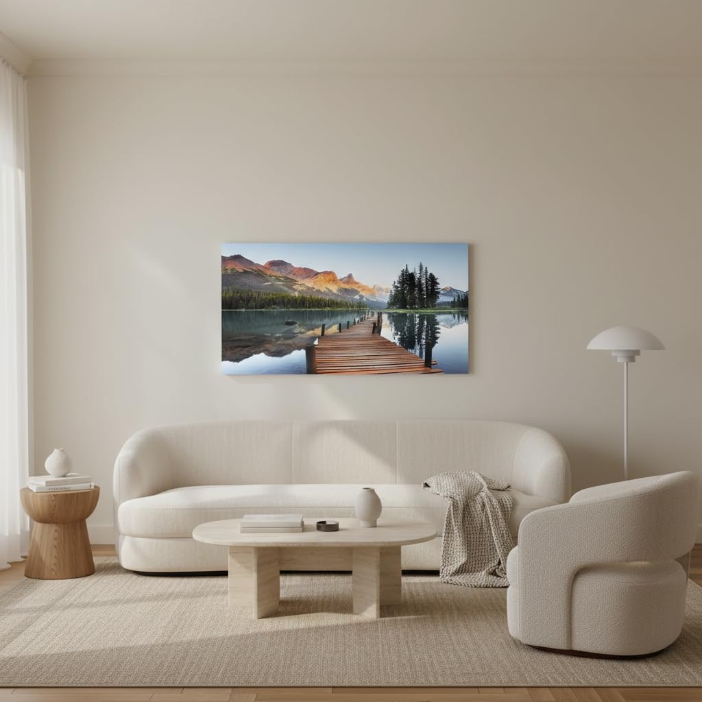 Lake Canvas Wall Art, Nature Landscape Dock Picture, 40x20 Inch