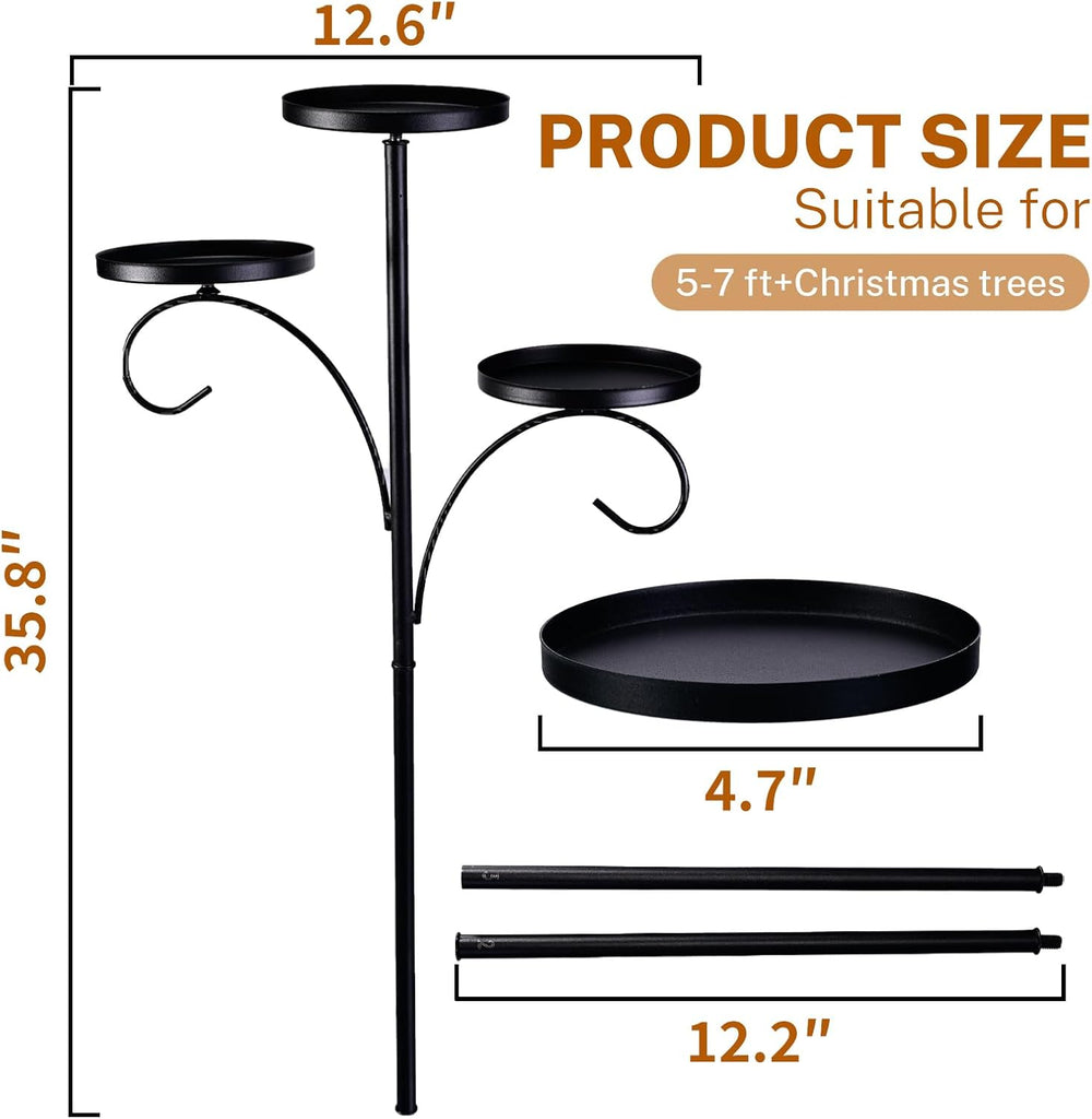 Christmas Tree Topper, Black Triple Tree Topper Candelabra, 3 Tier Candle Holder Shelf for Christmas, Holiday, Indoor - Set of 3