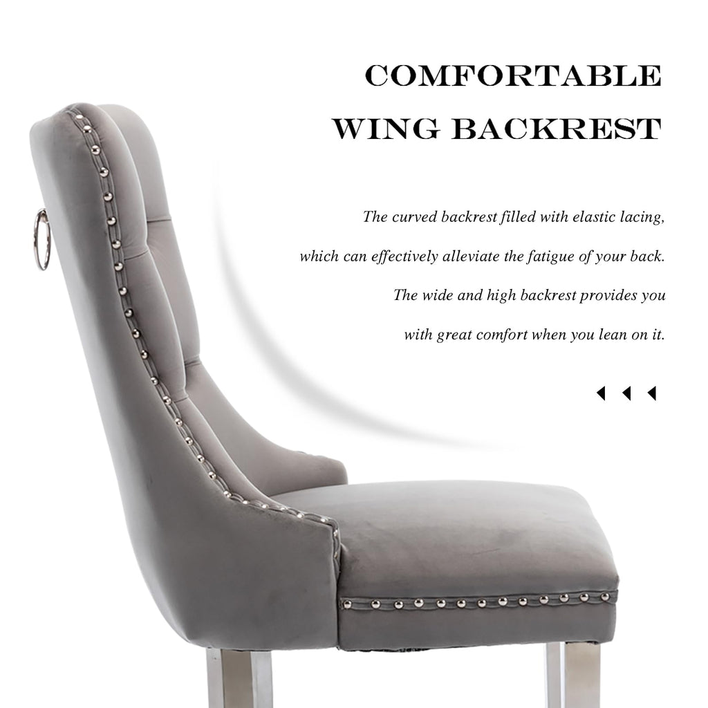Dining Chairs Set of 4, Velvet Kitchen Chairs with Silver Legs(Grey)