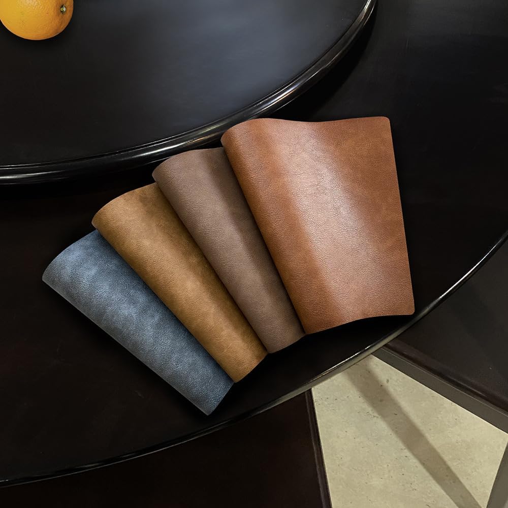 Leather Round Table Washable Placemats, Thick Faux Leather Heat Resistant Wedge Table Placemat, Waterproof Non-Slip - Set of 6