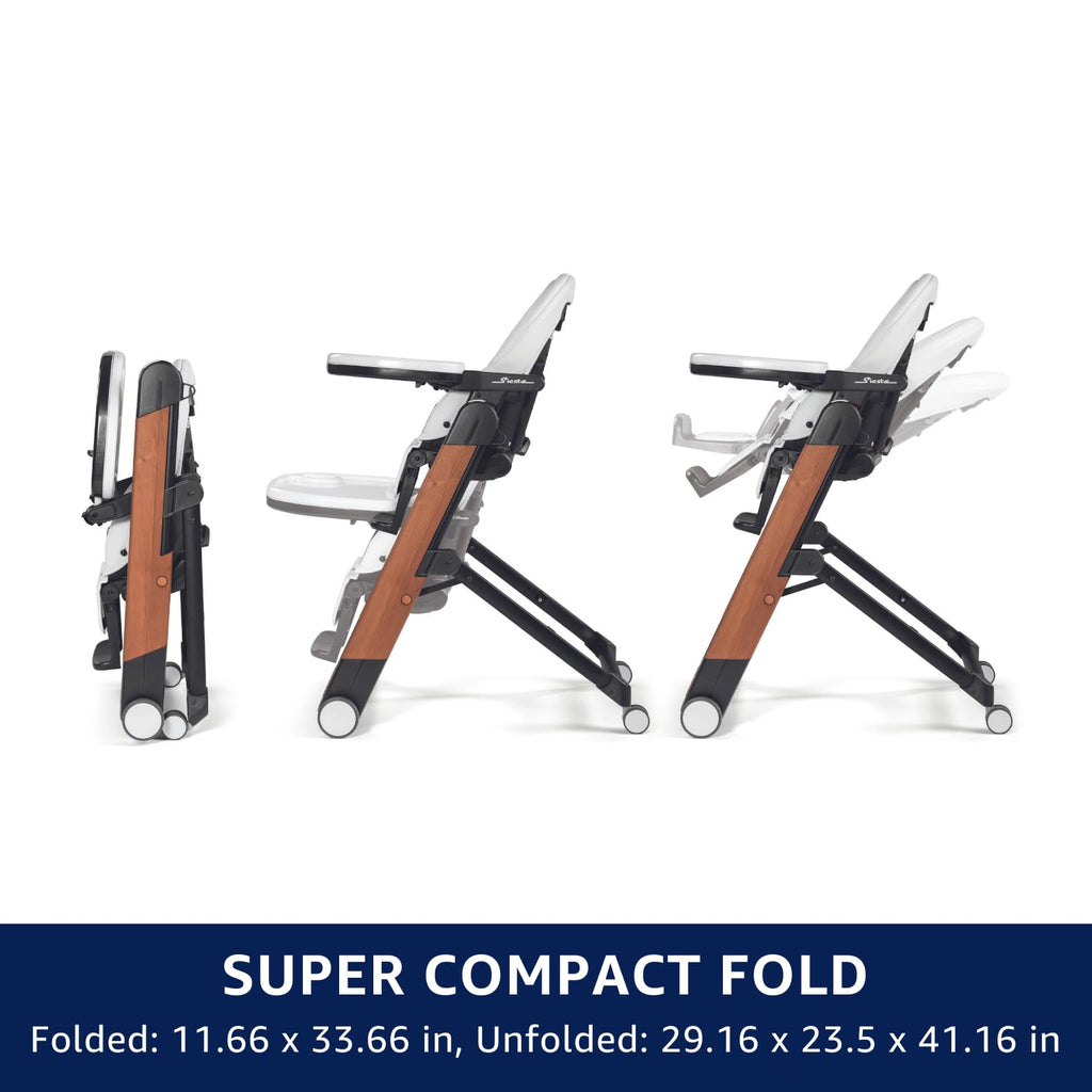 PEG Siesta, Grow with Baby Folding High Chair & Recliner, Astral | Height Adjustable, Quick Clean & Easy Push Wheels