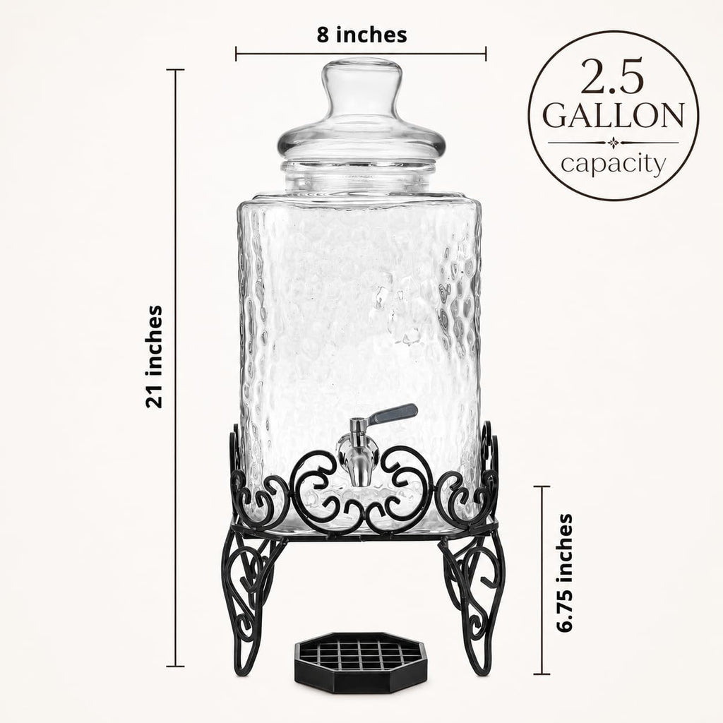 2.5 Gallon with Stand & Stainless Steel Spigot - Large Mason Jar Drink Dispenser for Sun Tea, Kombucha, Iced Tea