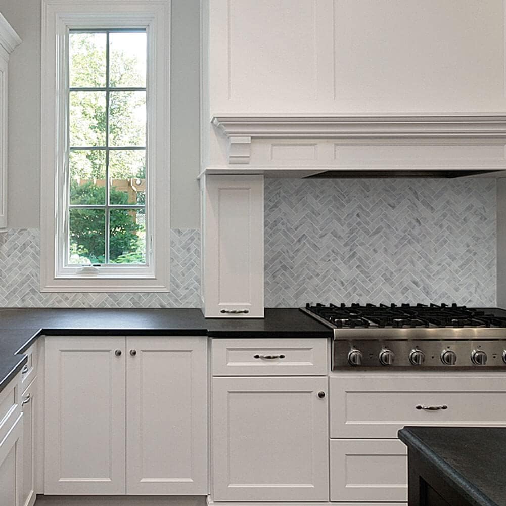 Marble Mosaic Tile, Marble Backsplash Bathroom Wall Floor, Pack of 5 Sheets (White Carrara Polished, 1x3 Inch
