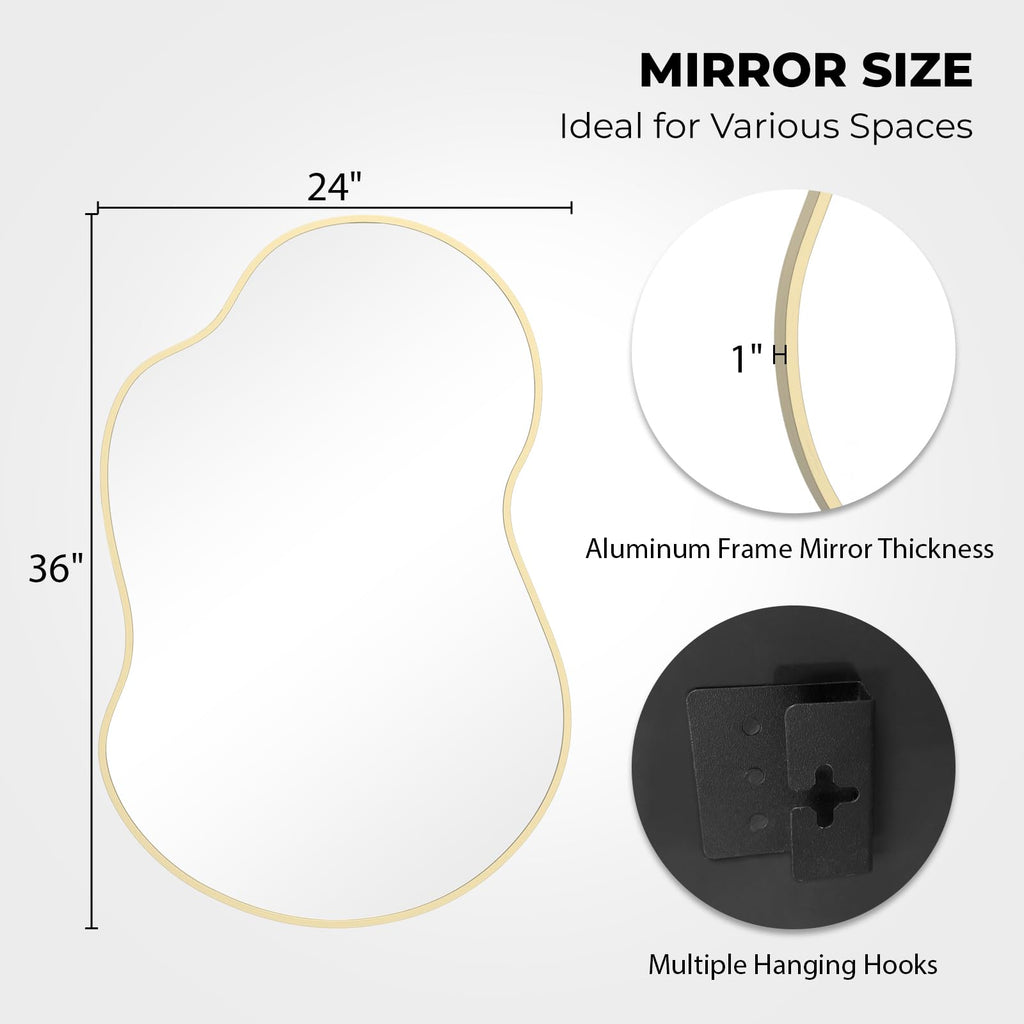 Gold Asymmetrical Mirror, Modern Irregular Wall Mirror with Aluminum Frame, and Entryway 36" H x 24" W (Gold)