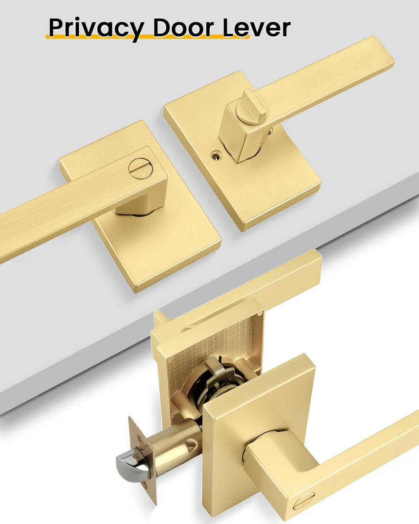 Gold Door Handles Interior, Privacy Door Lock 1 Pack