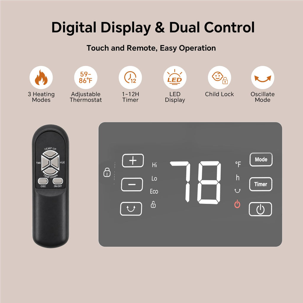 Infrared Cabinet Heater, 1500W Space Heater with Remote & Timer