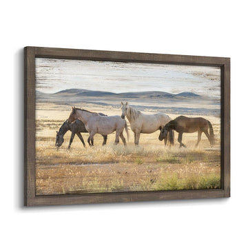 Wild Horse Pictures Wooden Framed Wall Art 36x24 Inch