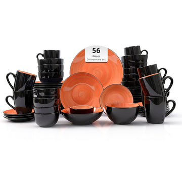 Stoneware Sonoma 56pc Dinnerware Set, Black + Speckled Spin Wash Orange
