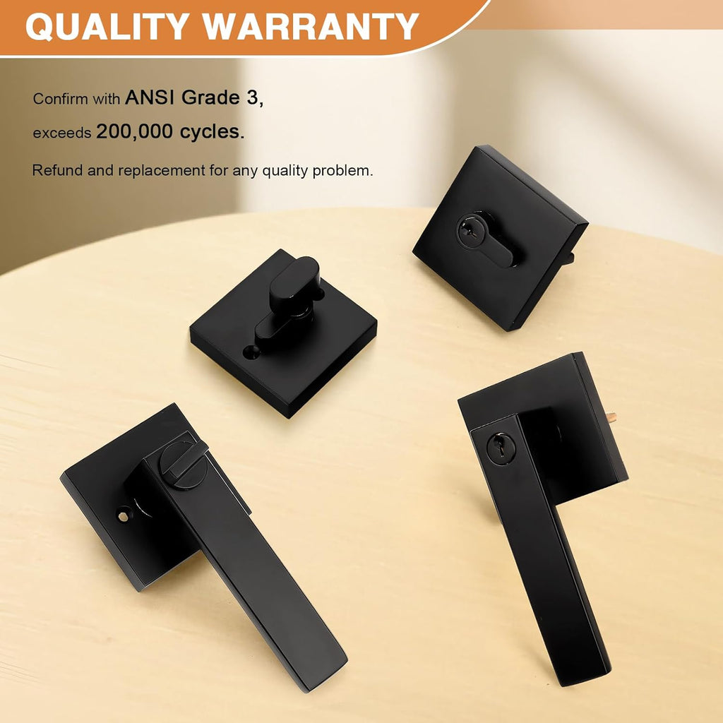 Flat Black Entry Levers Lock Sets and Single Cylinder Deadbolts Keyed Alike Combination Set - Door Lever