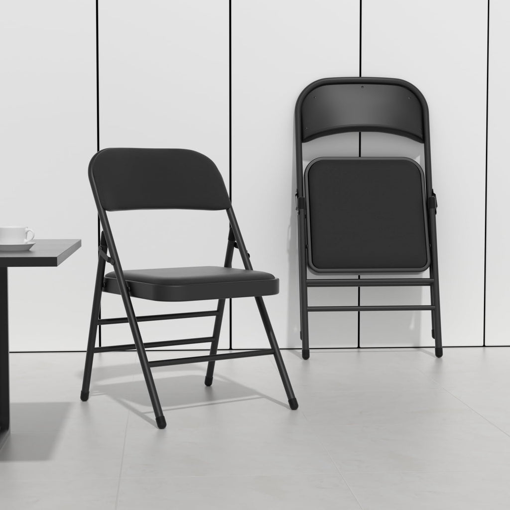 20 Pack Padded Folding Chairs with Fabric Cushion and Back, Charcoal Black