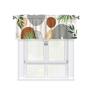 1 Pack Boho Leaf Window Valance Drapes Mid Century Tropical Plant Kitchen Valances 54"x18" Minimalist Abstract