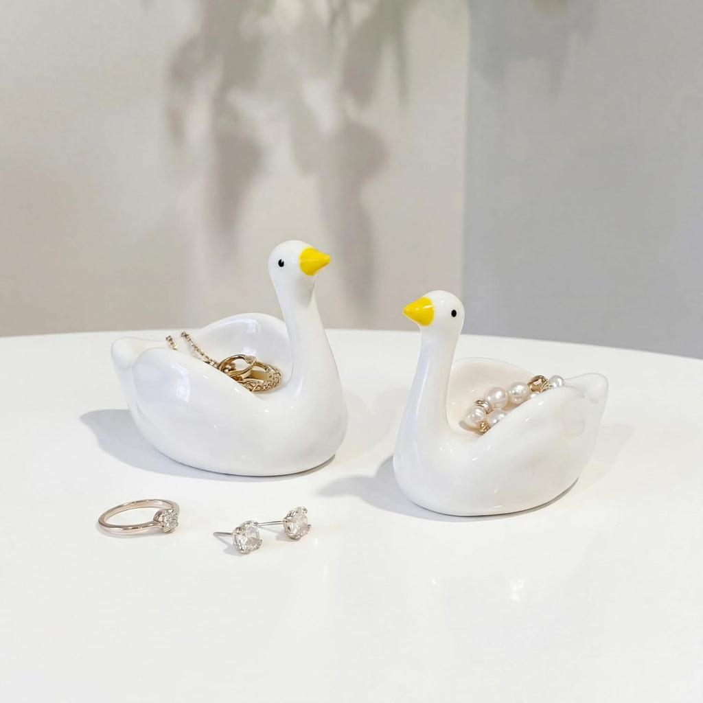 Silly Goose Jewelry Tray Trinket Dishes Ceramic Ring Holder Small Trinket Bowl Cute Decorative Silly Goose Room - Set of 2