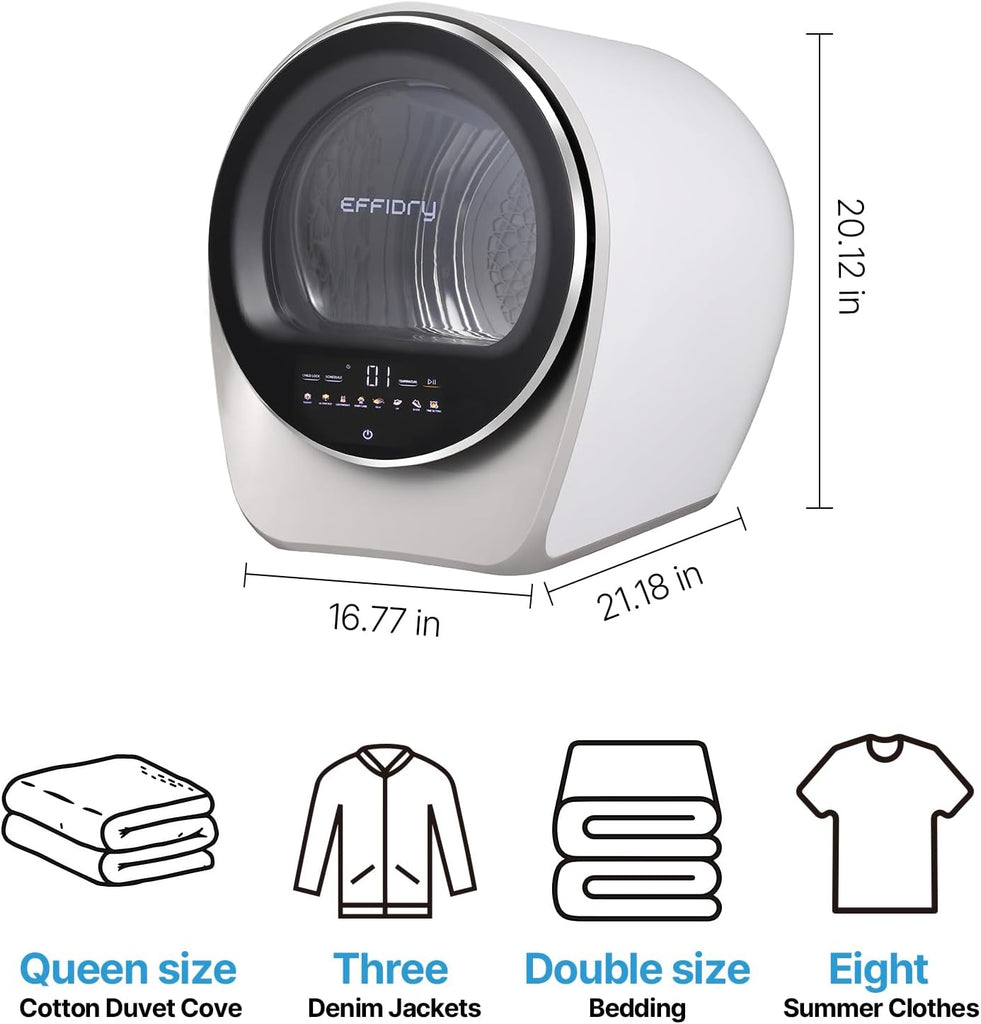 S3 Compact Clothes Dryer 1 cu.ft Capacity 110V 1050W Portable Dryers Machine with Stainless Steel Drum 8 Drying Mode
