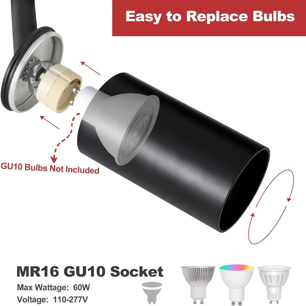 Plug in Track Lighting with Power Cord, 6-Light GU10 Track Lighting Kit with 6.6FT H Type Track Lighting Rails