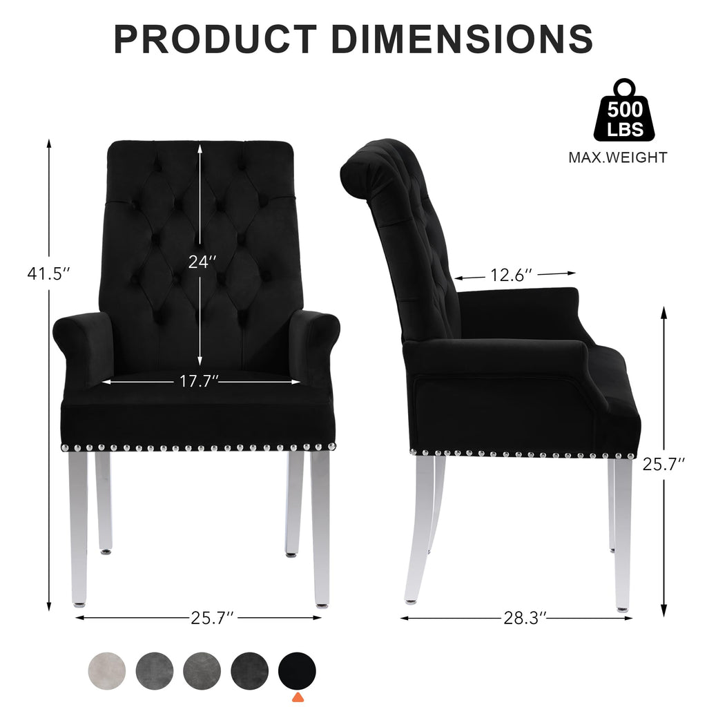 Velvet Dining Chairs with Arms, Upholstered Dining Room Chairs, Black
