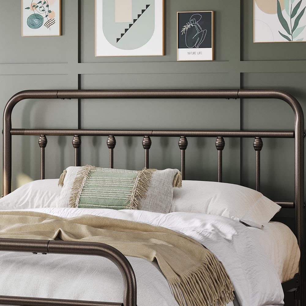 Metal Platform Bed Frame, Victorian Headboard & Footboard