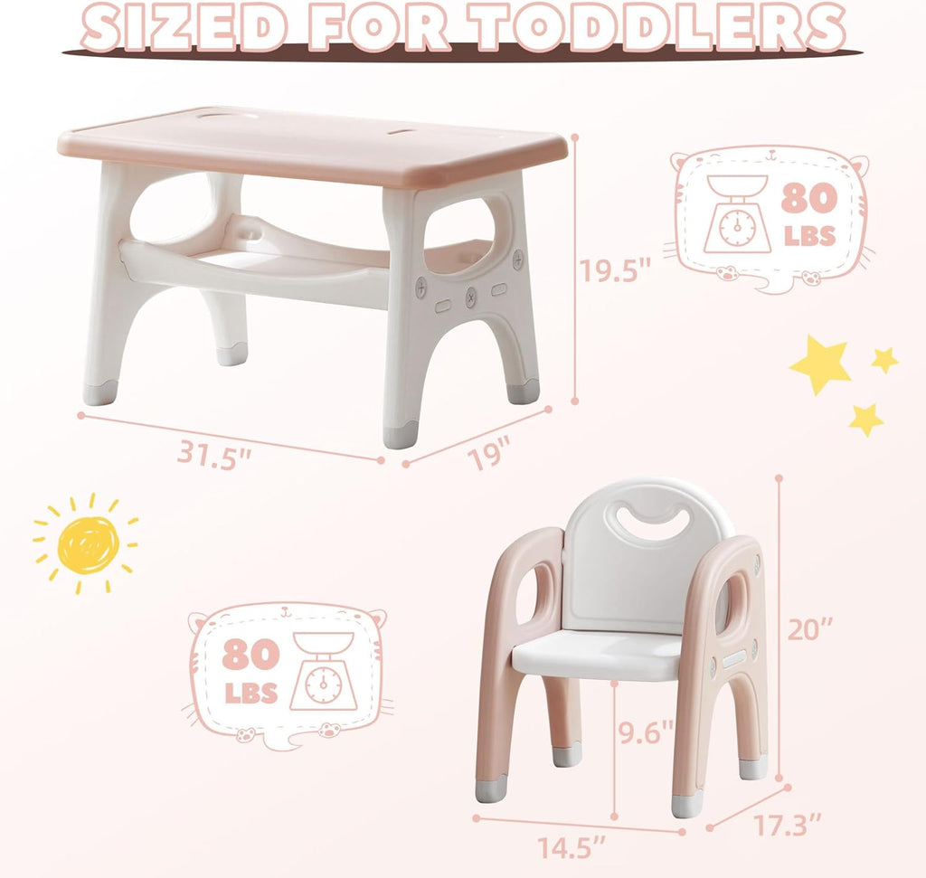 Kids Table and 2 Chairs Set, Large Built-in Storage, Montessori Toddlers Table and Chairs Set, Kids Activity Table