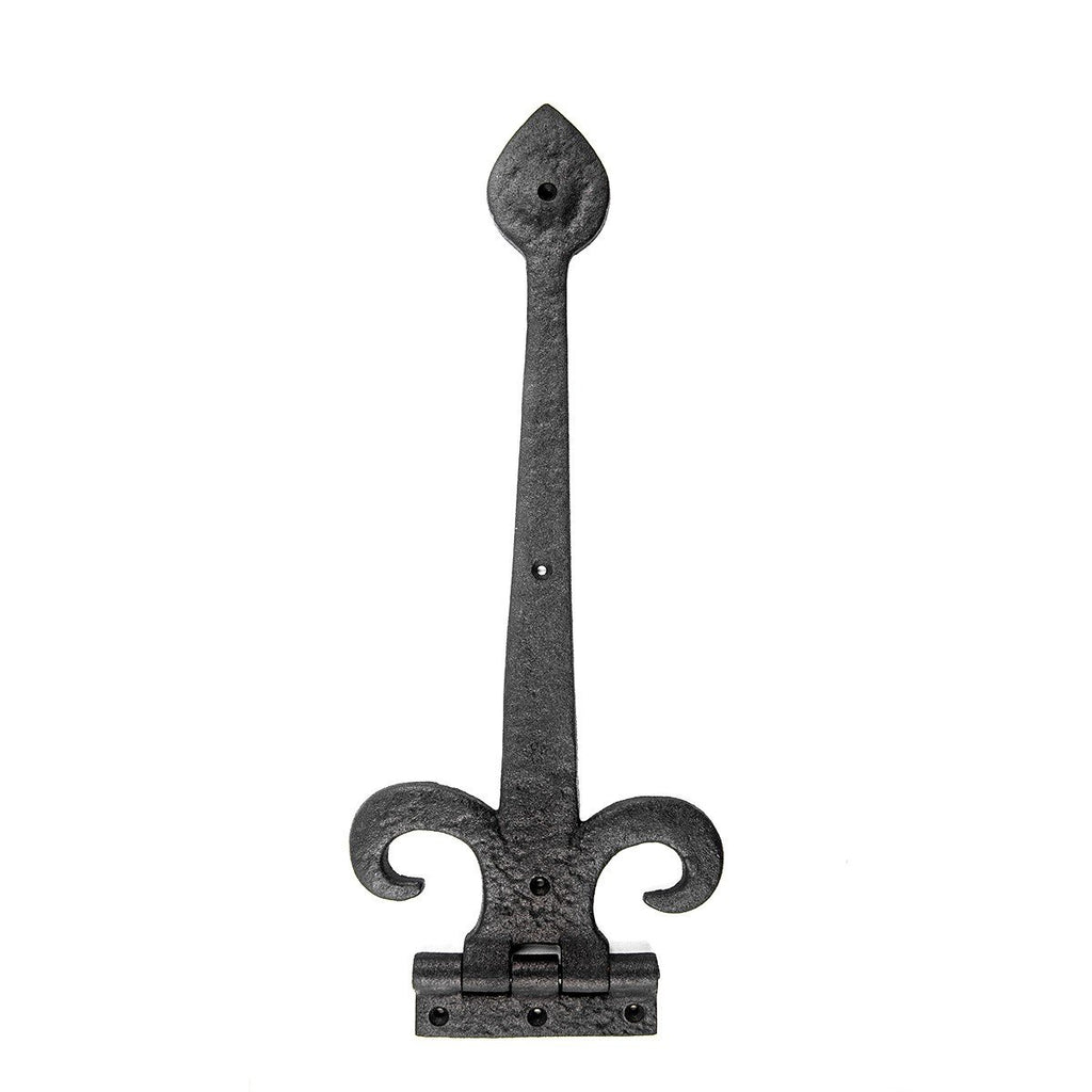 Black Wrought Iron Strap Hinge 15.5" Fleur De Lis Style Flush Mount Heavy Duty Spade Tip Strap Gate and Door Hinges