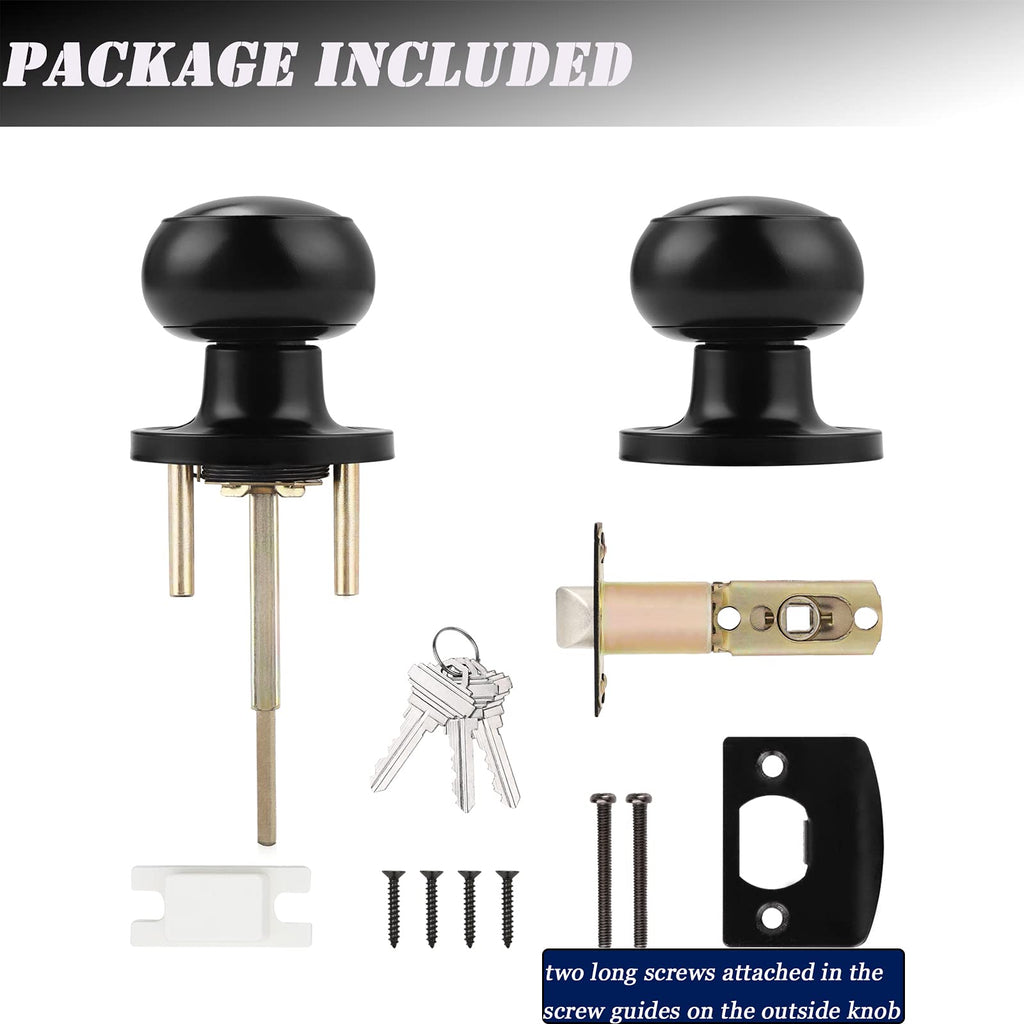 6 Pack) Black Round Entry Door Knobs Keyed Alike, Exterior/Interior Door Handles Bedroom Bathroom/Front/Offic Doors