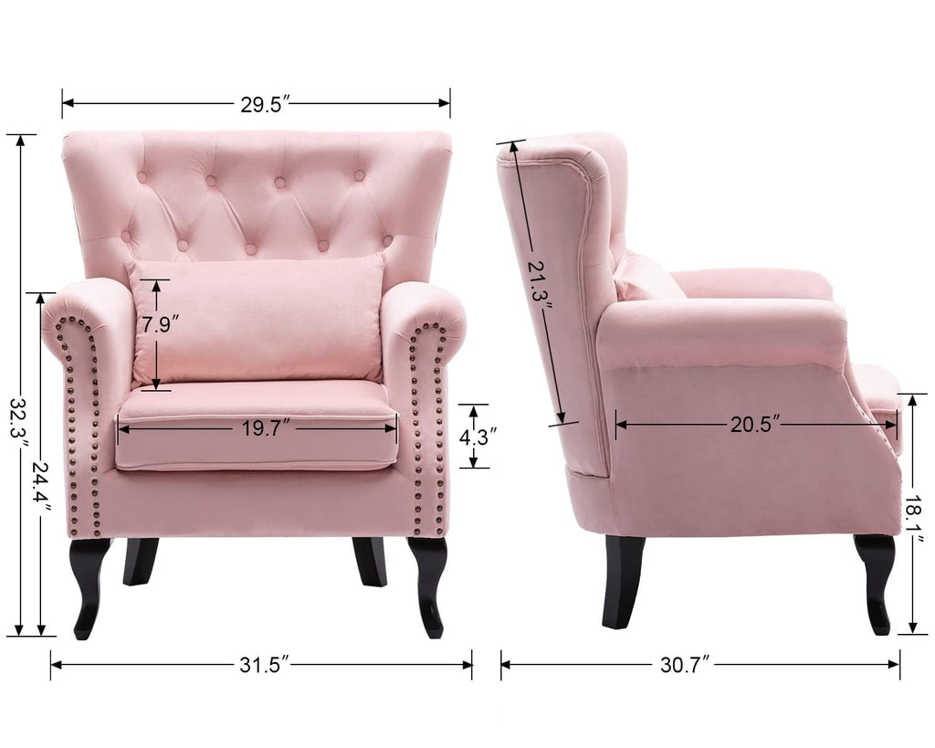 Mid-Century Modern Accent Chair Comfy Tufted Single Sofa Chair Wingback Armchair with Pillow for Club, Living Room