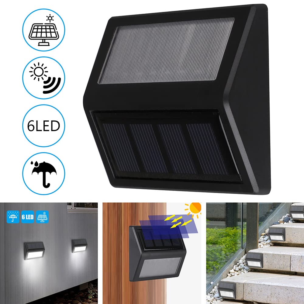 Solar Lights Outdoor, Waterproof Solar Powered Deck Step Lights Garden Backyard Garage Driveway Pathway Outside Wall