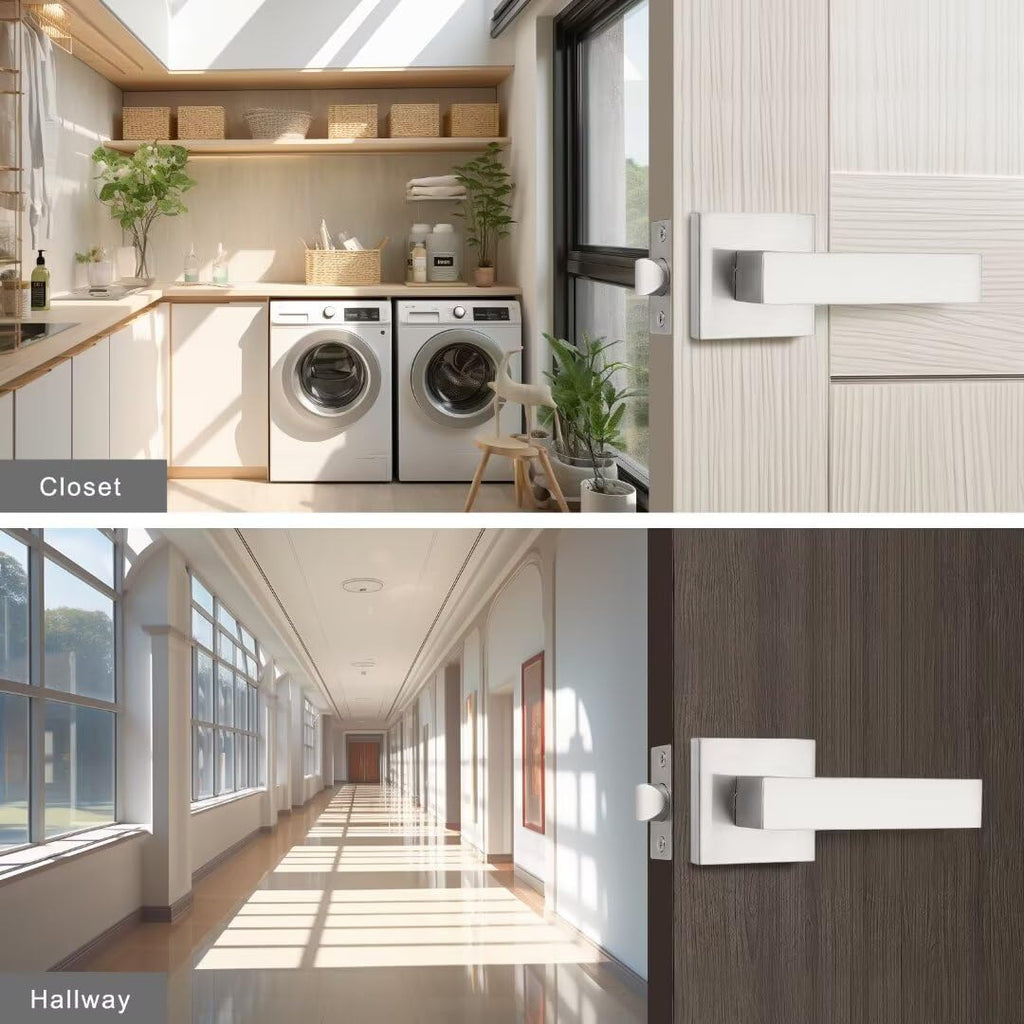 3 Pack Brushed Nickel Interior Door Handles, Non-Locking Passage Lever Door Handle, Square Heavy Duty Door Levers for