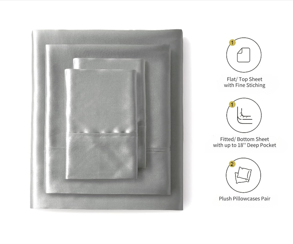 Silk Satin Sheets, King Satin Bed Sheet Set with Deep Pockets, Cooling Soft and Hypoallergenic Satin Sheets King
