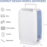 13-Pint Small-Area Desiccant Dehumidifier Compact and Quiet - With Continuous Drain Hose for Smaller Spaces, Bathroom