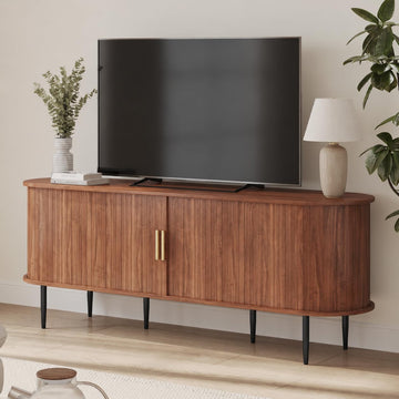 63" Modern TV Stand with Sliding Doors for TVs up to 70", Brown
