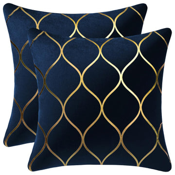Gold Velvet Euro Sham Pillow Covers Navy: 2 Pack 26x26 Inch Square Decorative Pillow Cases Sofa Couch Living Room