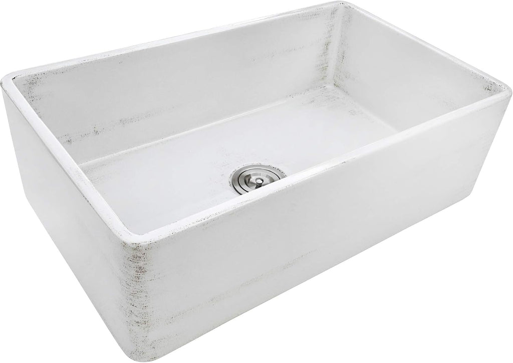 33 x 20 inch Fireclay Reversible Farmhouse Apron-Front Kitchen Sink Specialty Finish - Distressed White - RVL2300SW