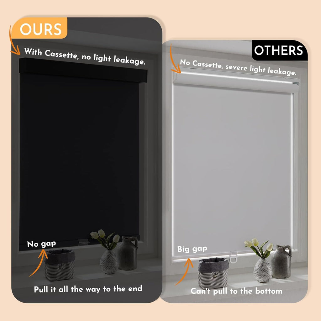 Blackout Roller Blinds for Windows, Cordless Free-Stop Roller Shades with Valance, Thermal Insulated Fabric Window