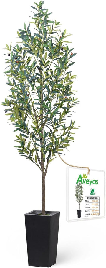 7ft Artificial Olive Tree Decor, 7 ft Large Faux Plant Fake Skinny Silk Trees with Pot for Indoor Outdoor House