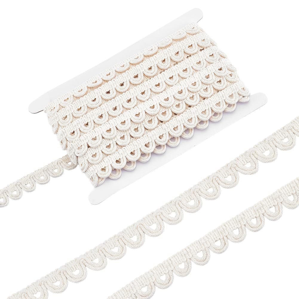 Cotton Lace Trim with Elastic Button Loop, 4/5" Beige Sewing Trim Gimp Braid Fringe Trims for DIY Cloth - 10 Yards