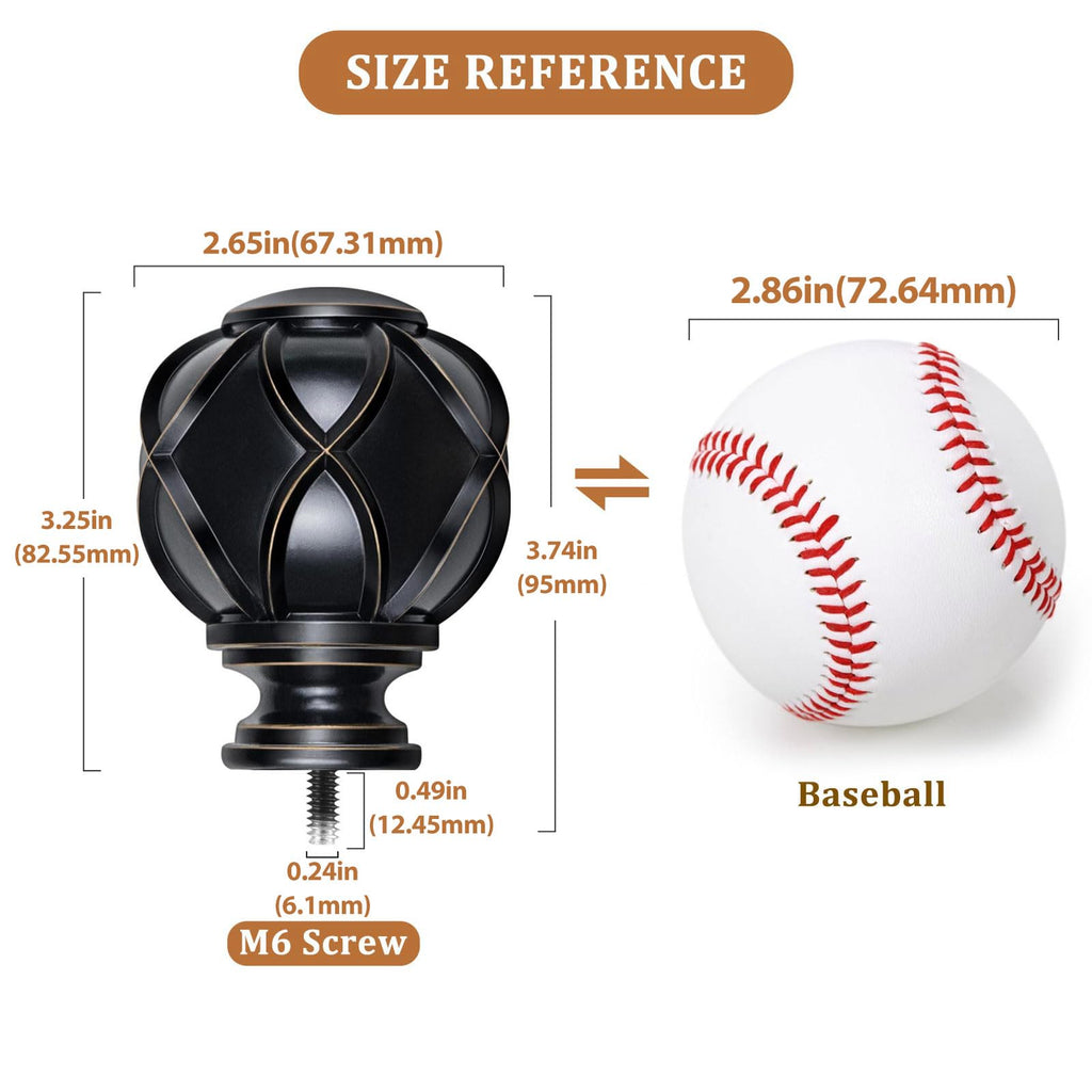 Black Finials for Curtain Rods 1 or 7/8 Inch Diameter, Set of 2