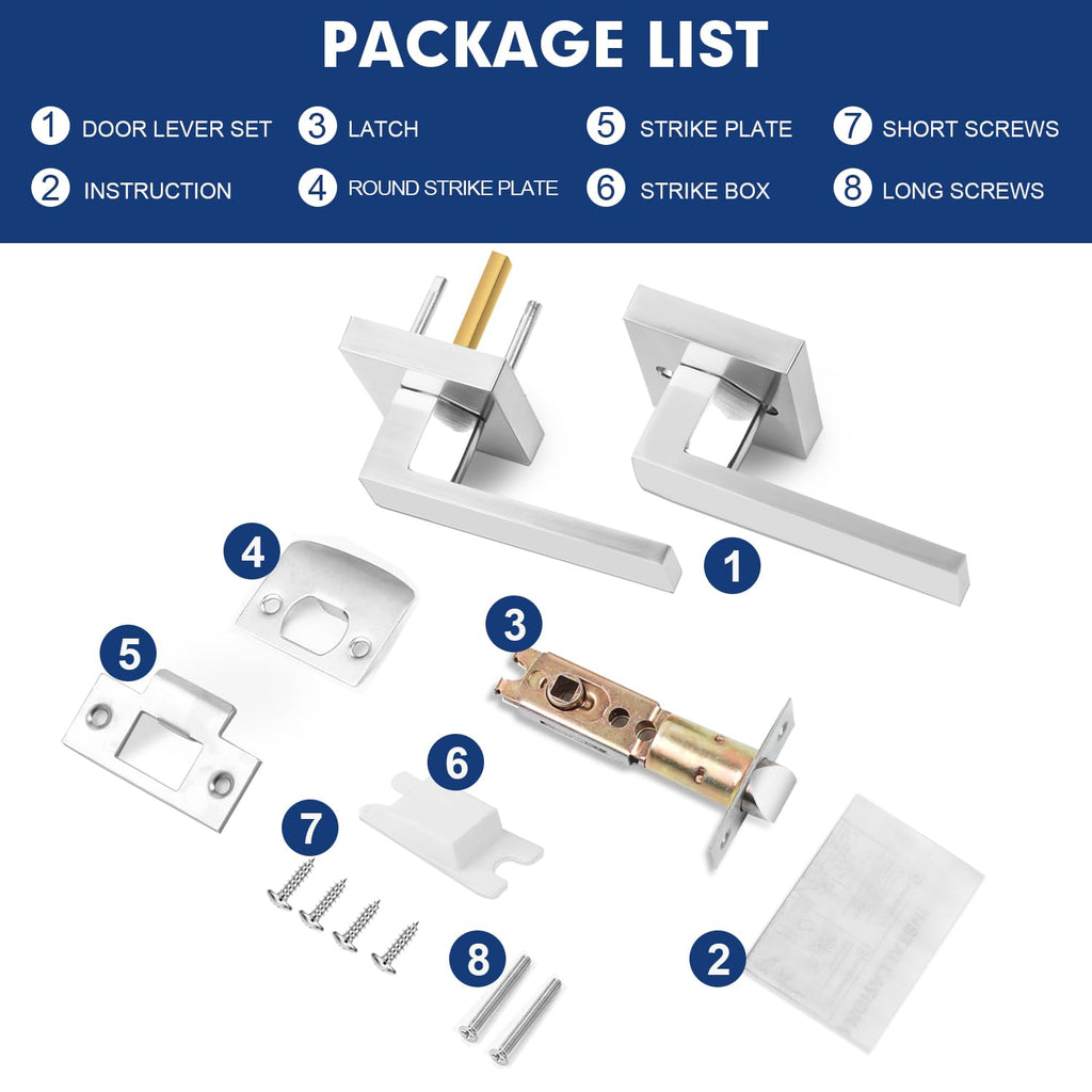 Satin Nickel Passage Door Levers, 6 Pack Heavy-Duty Interior Handles