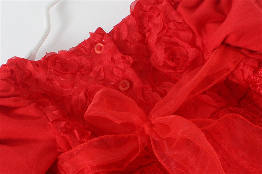 Little Girls Long Sleeve Dress Cute Lace Baptism Red Long Sleeve Princess Dress