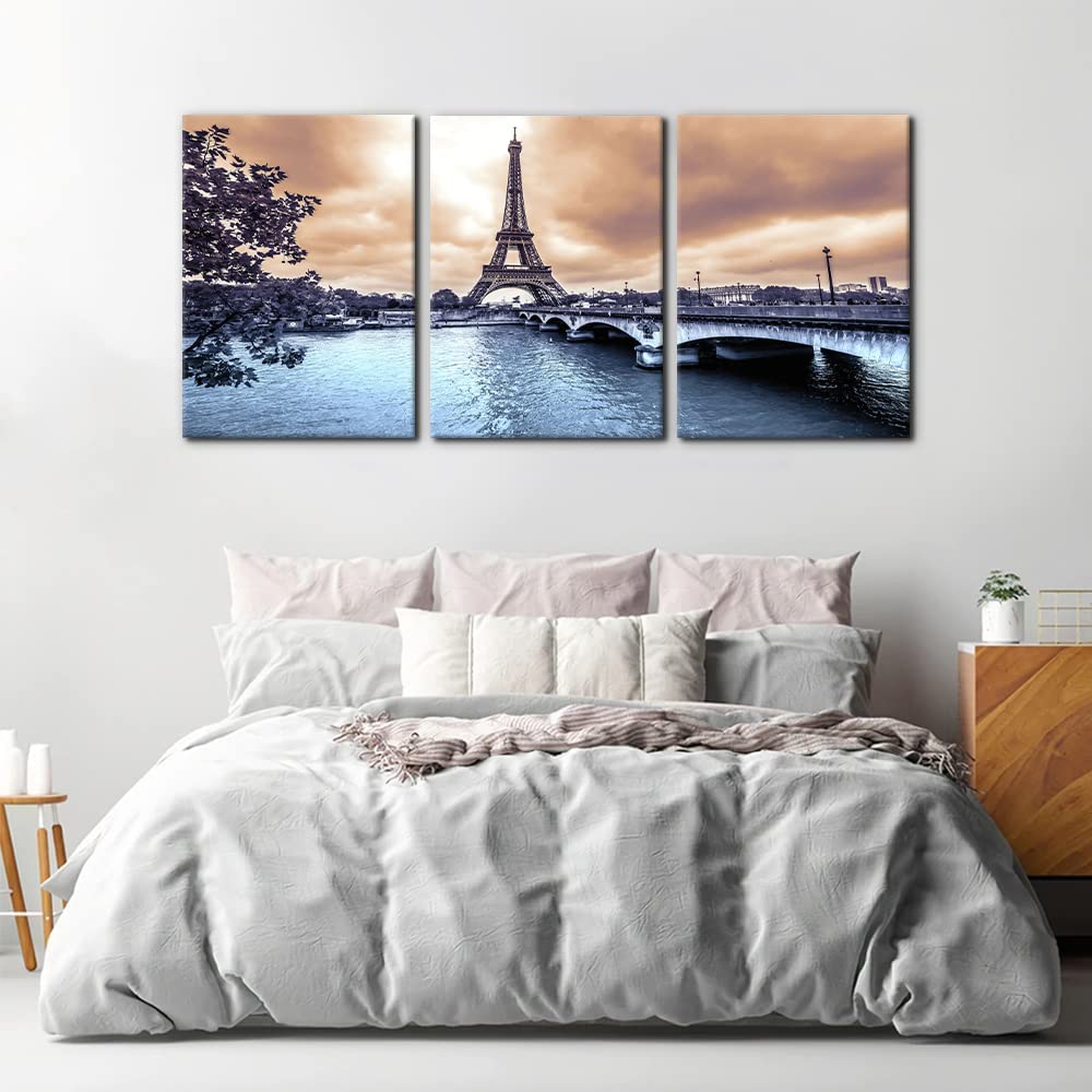3 Pieces Cityscape Canvas Wall - Paris Eiffel Tower Pictures Print on Canvas France Urban Skyline Modern Artwork