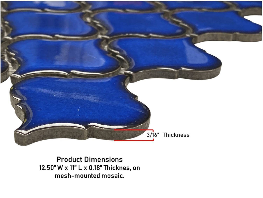 Premium Cobalt Blue 2 Inches Lantern Porcelain Mosaic Tile, Glossy Finish, Box of 20 Sheets Backsplash, Bathroom