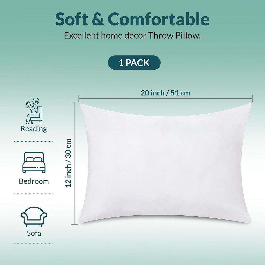 12 x 20 Pillow Insert - Down Alternative Throw Pillows Insert - Rectangle Pillow Pack of 1 White - Bed & Couch