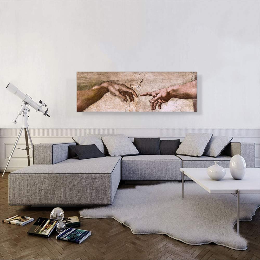 Sistine Chapel God Adam Hands Panoramic Canvas Art Print Stretched Framed Painting Picture Poster Giclee Wall Decor