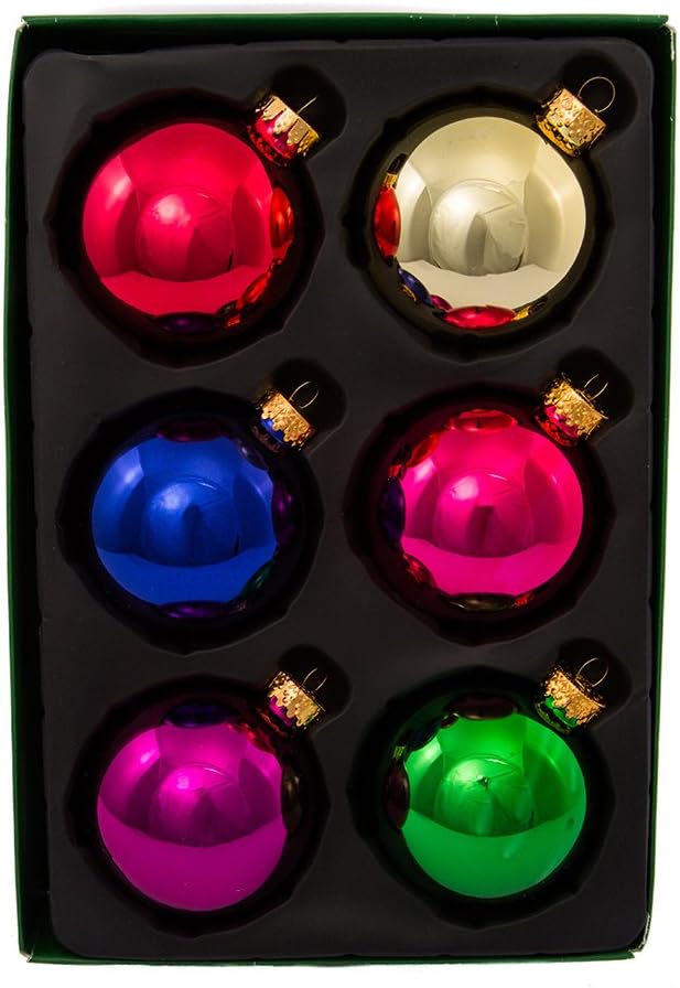 65mm Shiny Multicolored Glass Ball Ornaments, 6-Piece Box Set, GG0123 - Set of 6