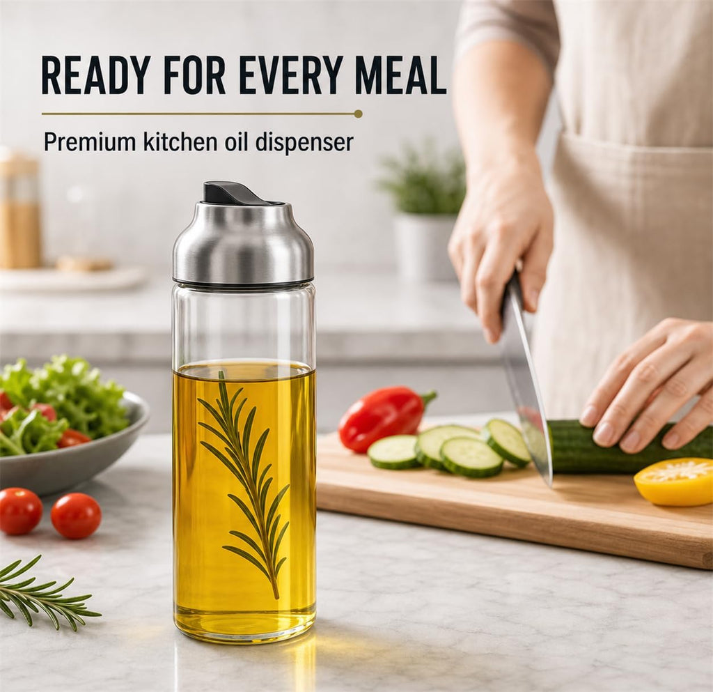 Olive Oil Dispenser - 14 OZ Glass Oil and Vinegar Dispenser Bottles Set No Drip - Set of 2