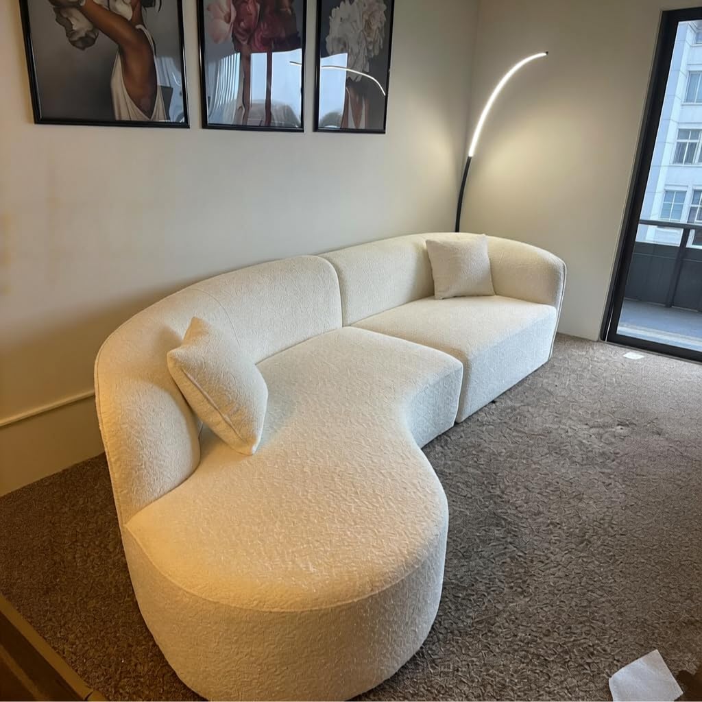 Curved Sectional, 127", 2-Piece, Chaise, Deep Seats, Boucle, Modern