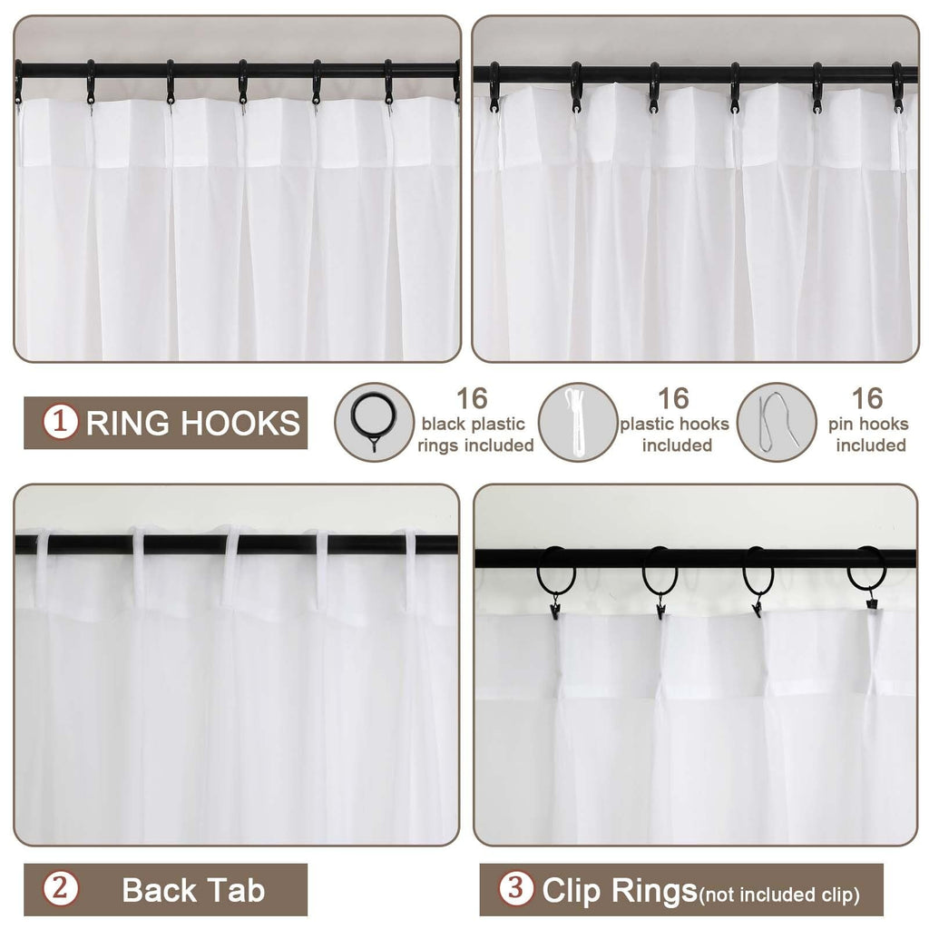 White Pinch Pleated Sheer Curtains 84 Inch 2 Panels