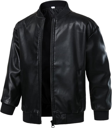 Boys Faux Leather Jacket Lightweight Bomber Coats