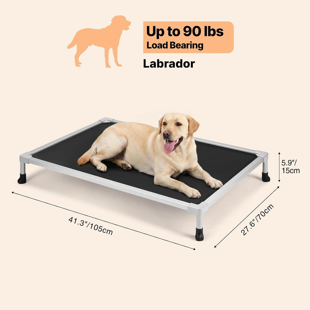 Chew Proof Elevated Dog Bed, Silver Aluminum Dog Cot, Pre-Assembled
