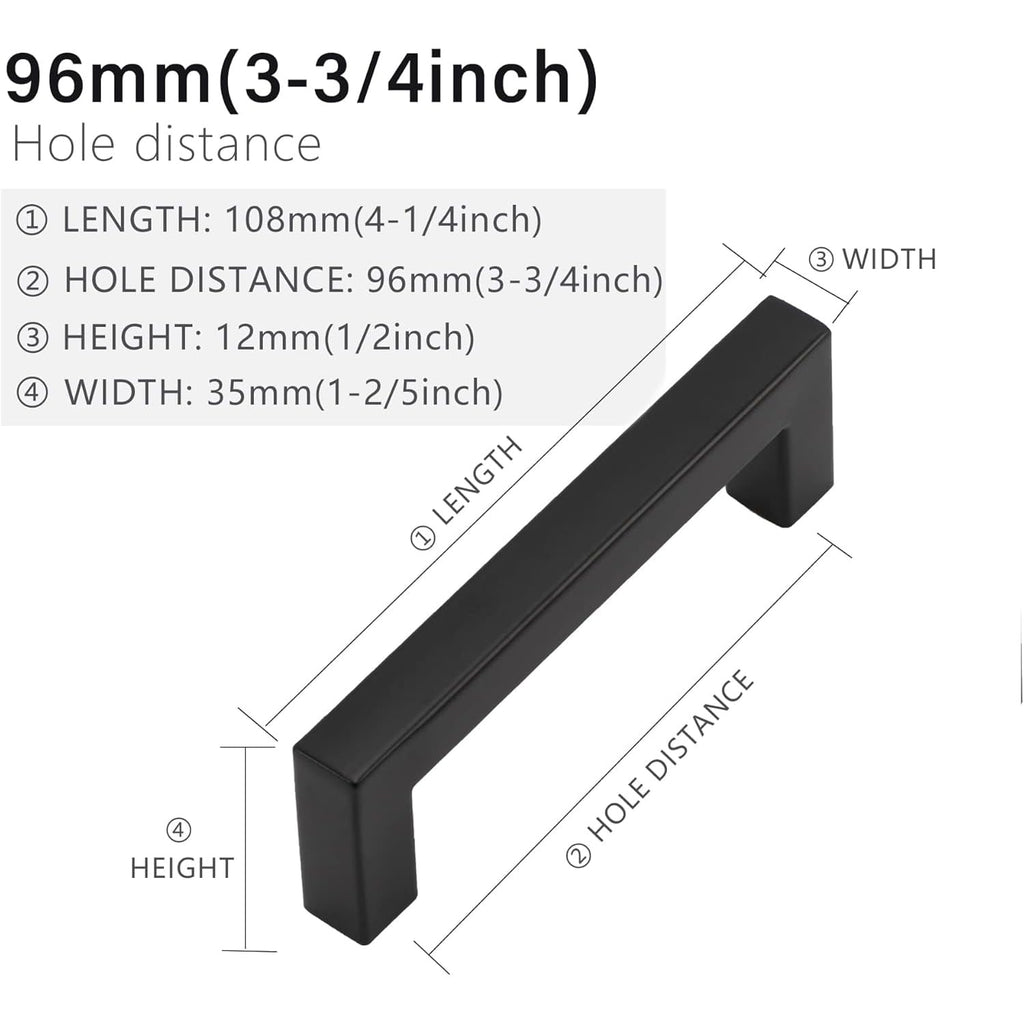 5 Pack 3-3/4 Inch Matte Black Cabinet Pulls Square Drawer Handles